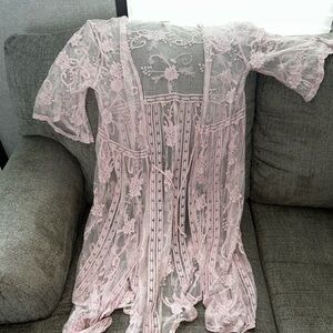 Elegant Pink Lace Kimono Robe